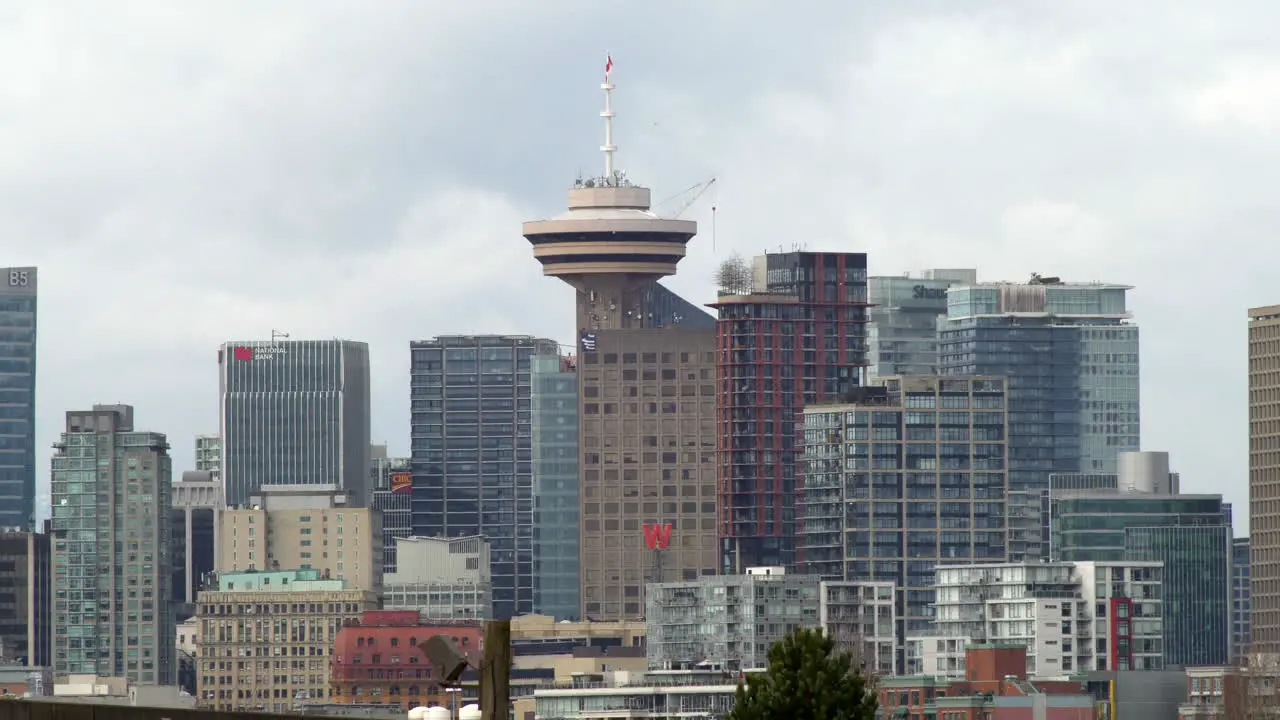 Static shot of Vancouver central business district skyline on cloudy day