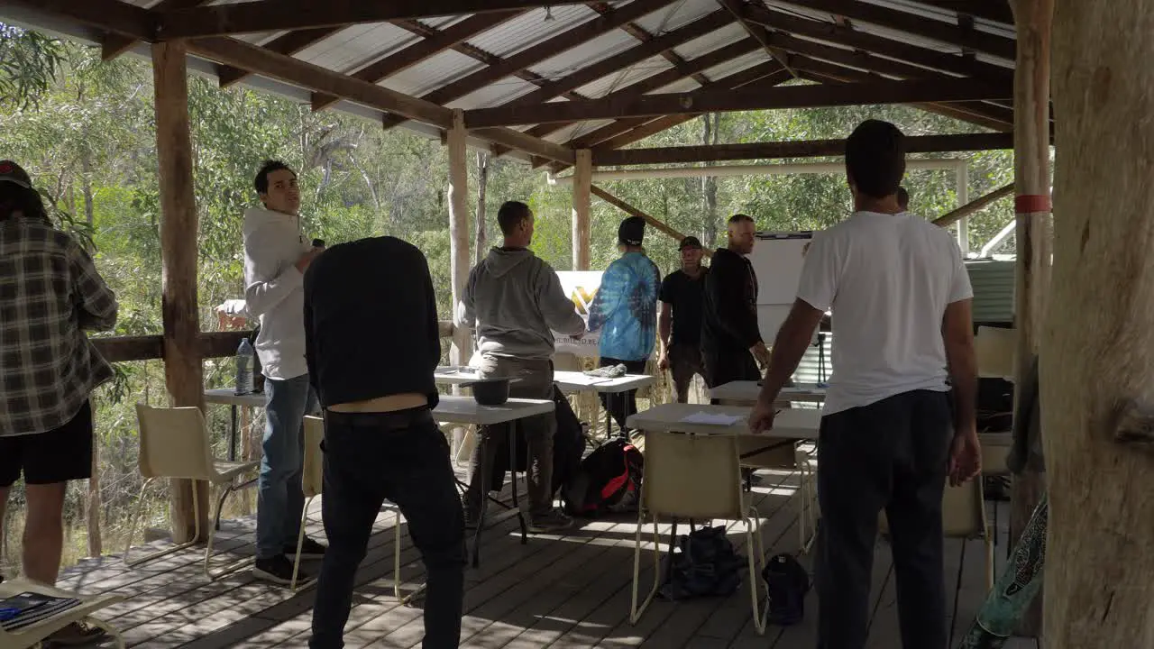 Group Of Men Jumping Dancing And Shaking Body Manhood Workshop Queensland Australia