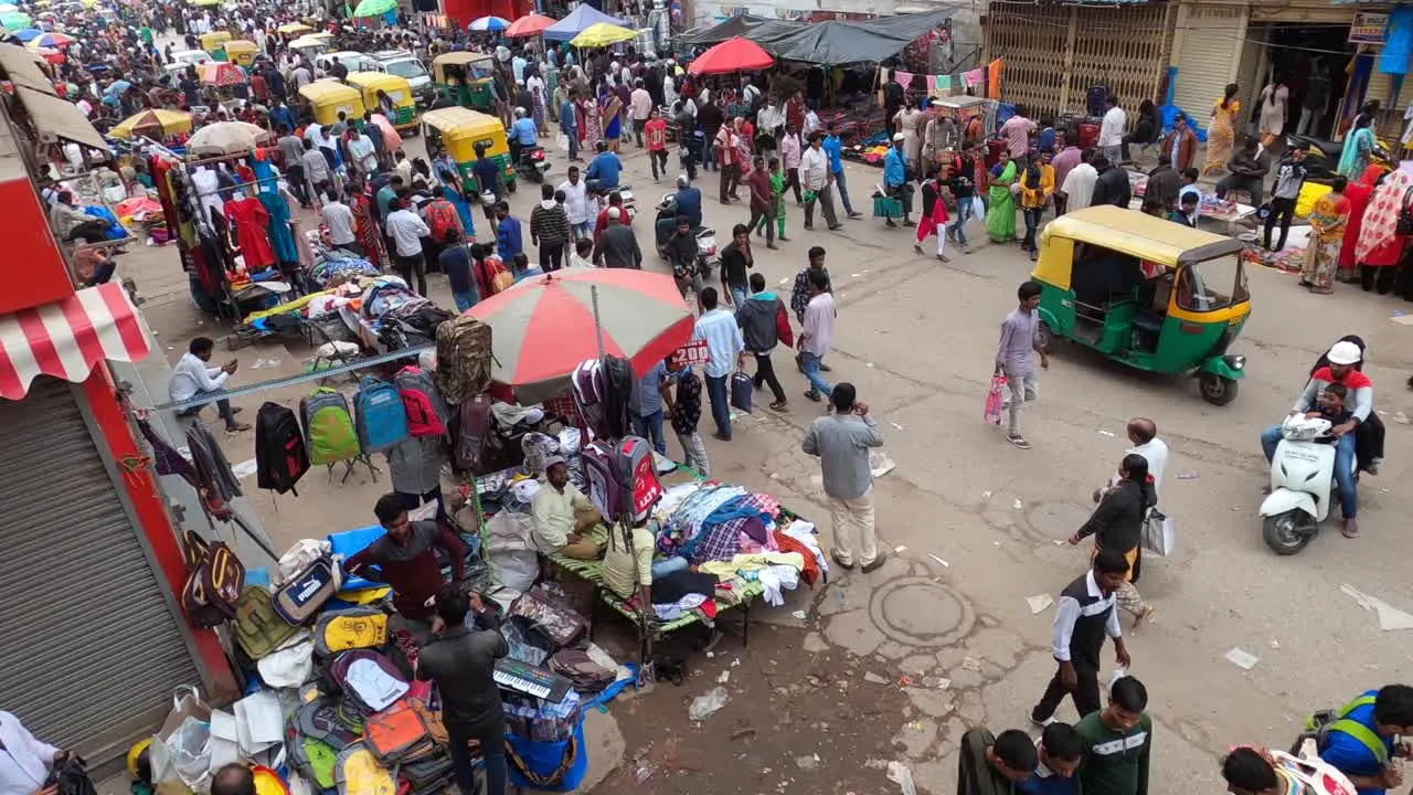 Bangalore India Scenery Of Crowded in Chickpet Market With Transportation and Building Steady Shot