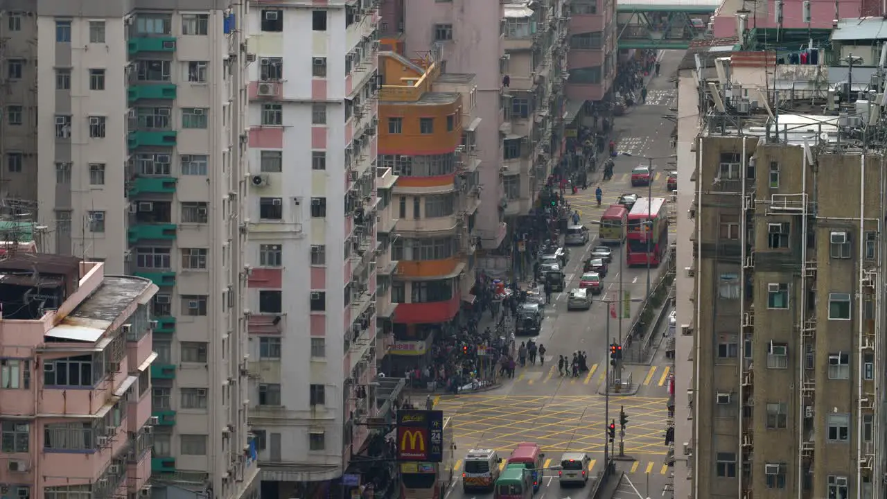 Looking Down at Busy Hong Kong Street