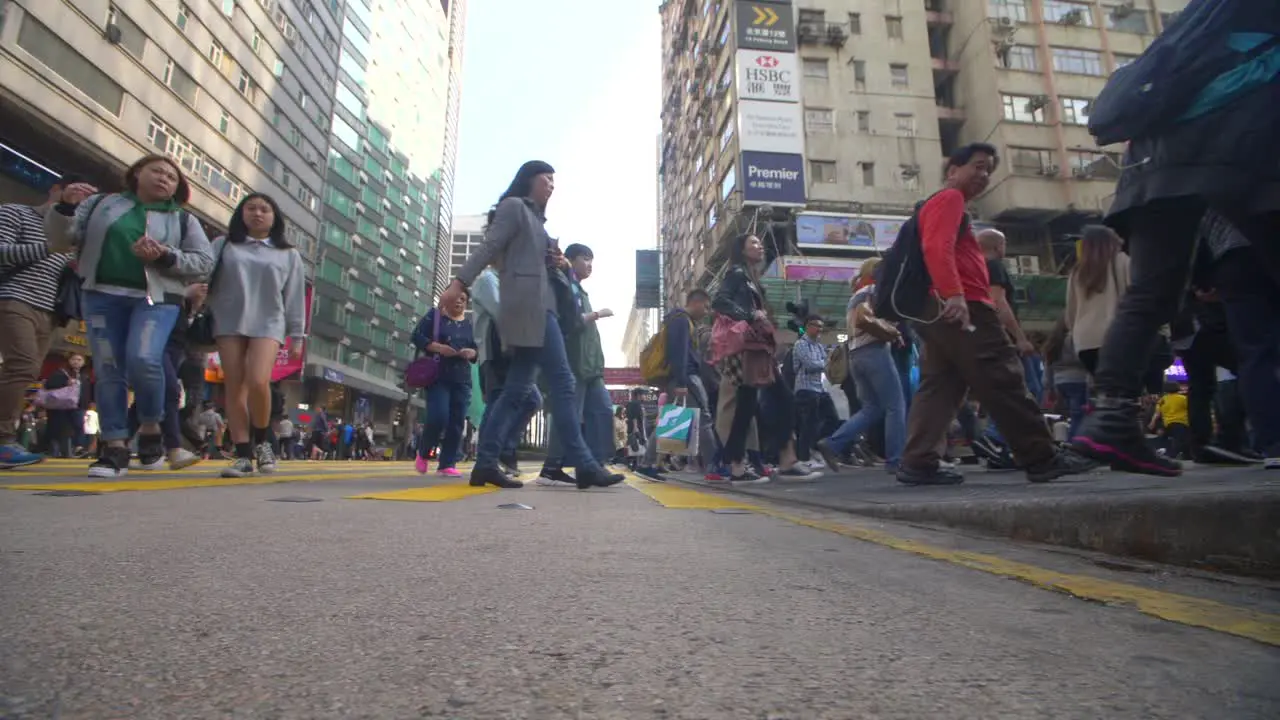 Tracking Shot of Pedestrians Crossing Road