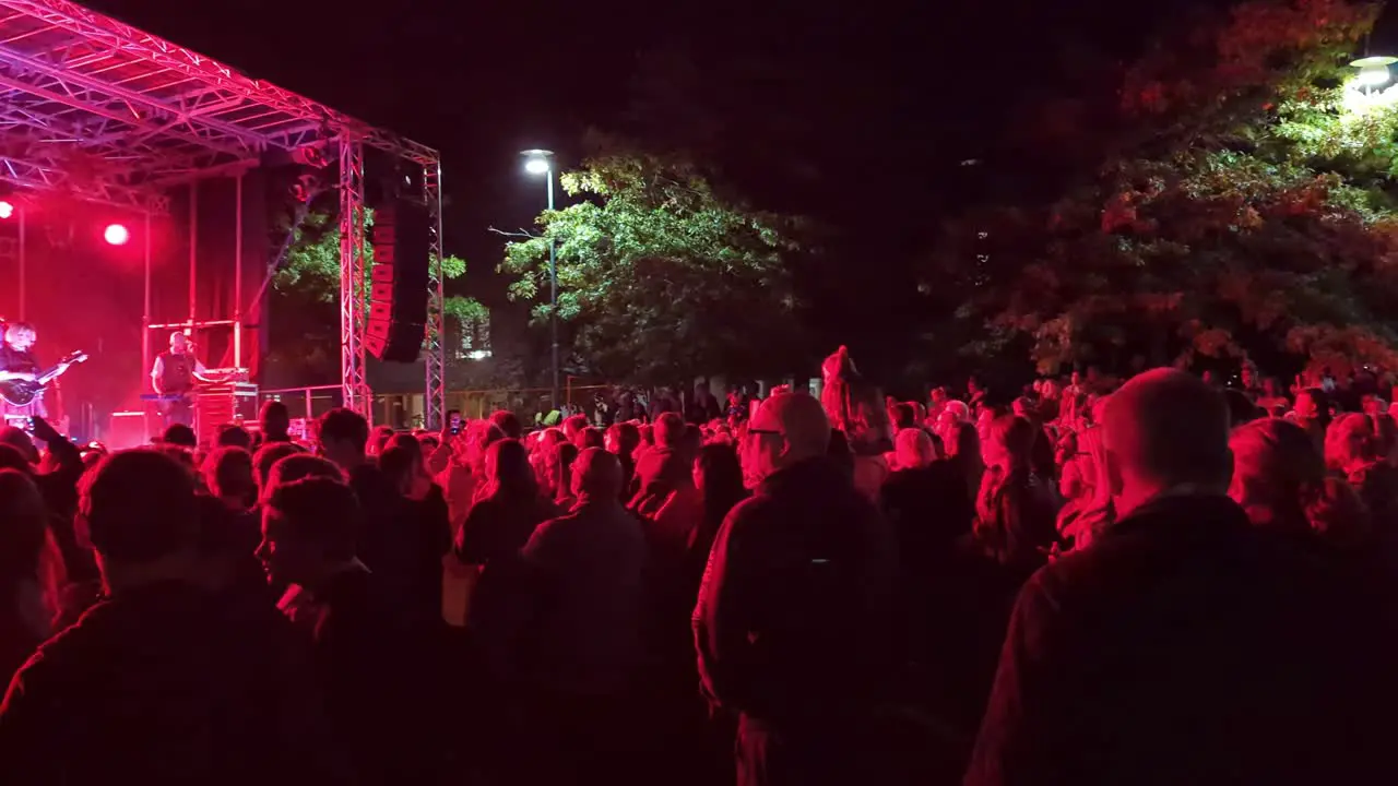 4K 60FPS Happy Spectators Watching Female Artist on Stage in Free Concert Panoramic Shot