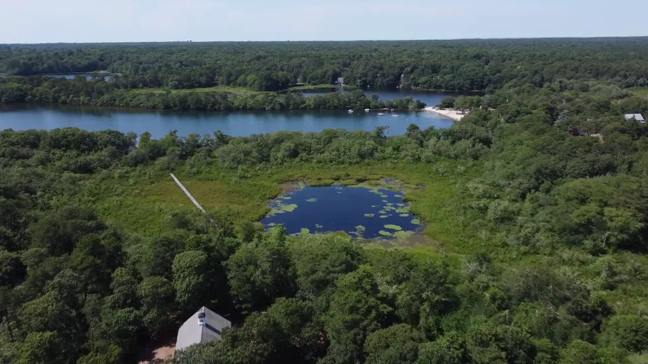 Flying over a pond in Massachusetts