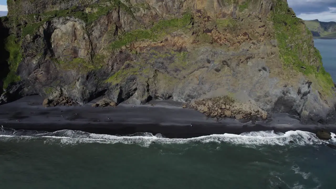 Aerial Overhead Of Reynisfjara Beach With Pull Back Tilt Up Shot To Reveal Cliff Landscape