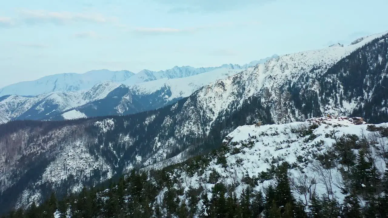 Beautiful snowy Tatra Mountain Range in Europe -aerial