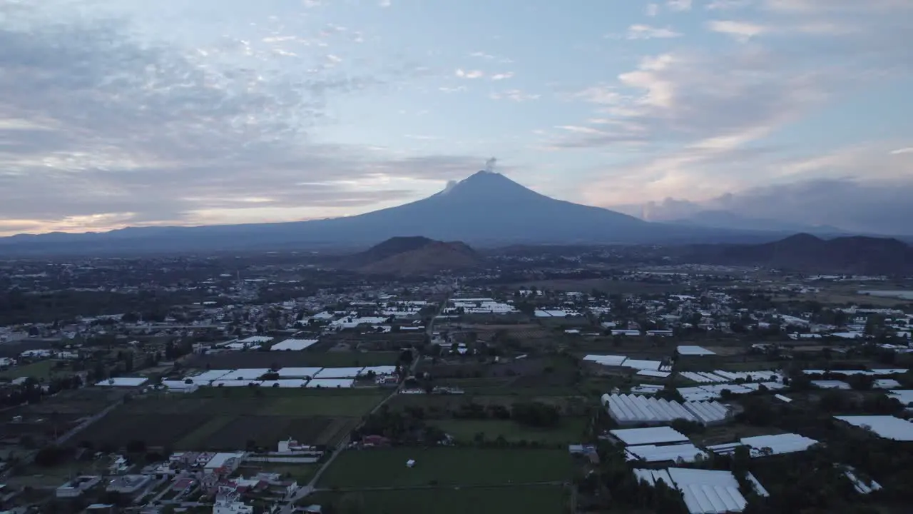 Flying towards the Popocatepetl volcano at sunset