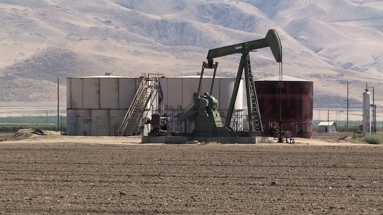 Oil pump on field in California USA