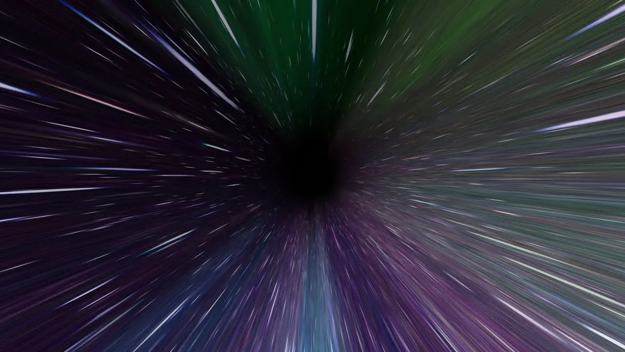 A fly by in space tunnel with various colorful clouds flying by depicting warp speed or super sonic speed