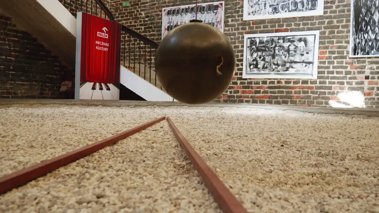 Slow Motion Of Huge Foucault's Pendulum In The Premises Of The Ancient Planetarium Bell Tower Frombork Poland