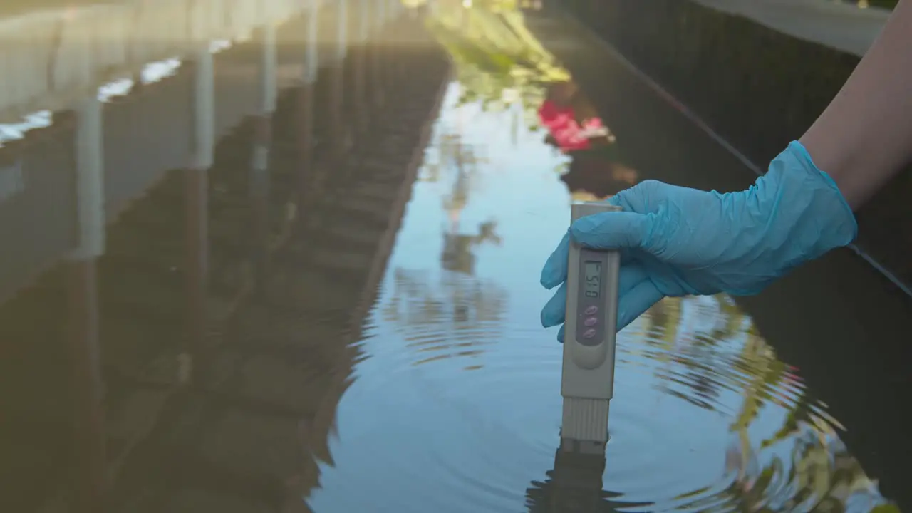 Checking the local water supply with a digital TDS and PH meter isolated on hand and tester