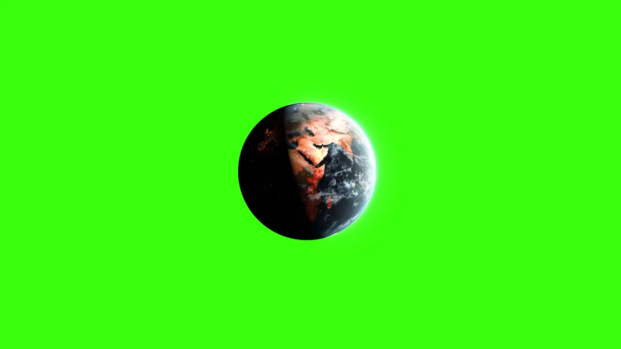 4K Green Screen Planet Earth with City Night Lights with UK and Europe Visible 3D CGI Animation