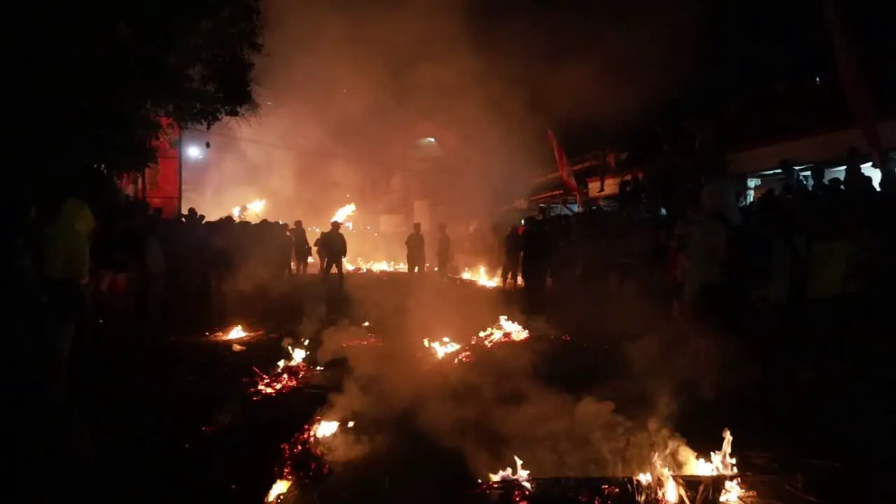 Jepara Indonesia June 5 2023  torch war one of the cultural heritage held after the month of Ramadan