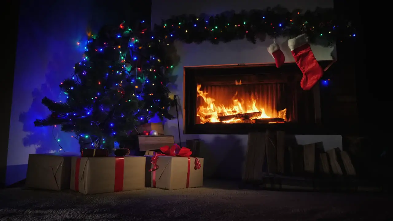 Fireplace Decorated For Christmas And Gift Socks Above It Slider Shot 4k Video