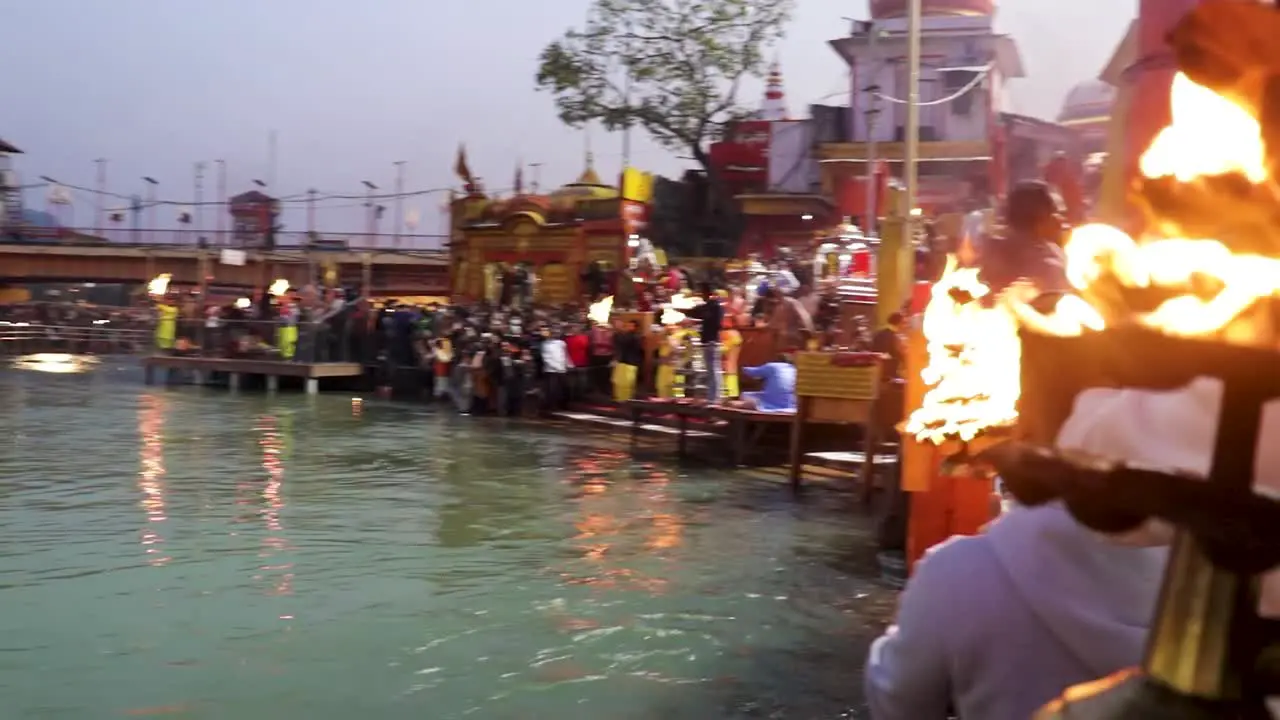 holy ganges river evening aarti with devotee gathered for pryer video is taken at har ki pauri haridwar uttrakhand india on Mar 15 2022