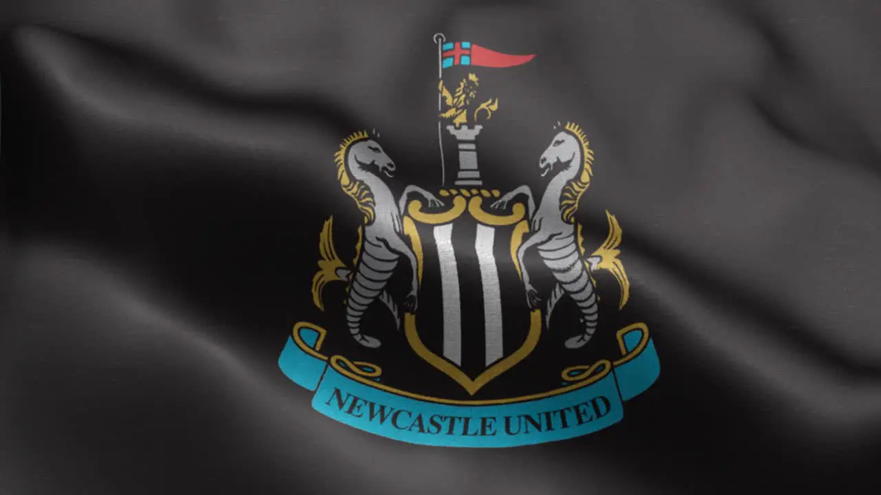 4k animated loop of a waving flag of the Premier League football-soccer Newcastle team in the UK