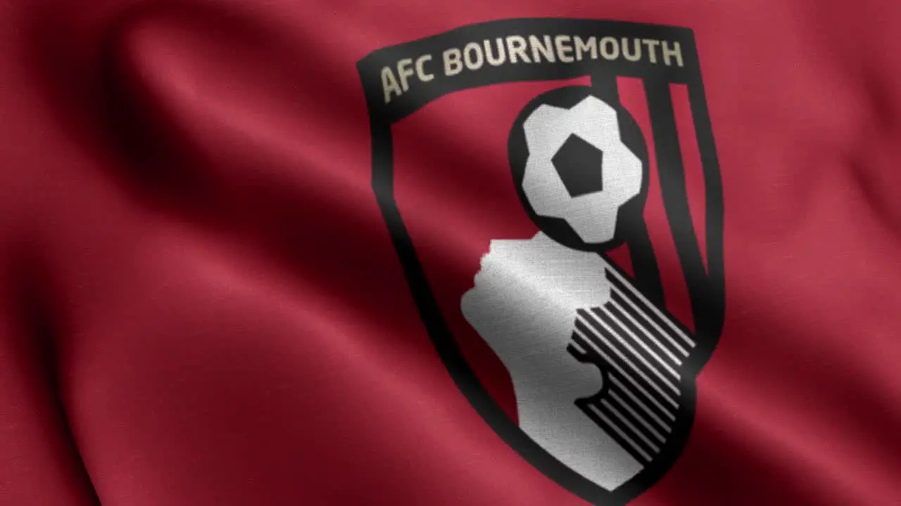 4k animated closeup loop of a waving flag of the Premier League football-soccer Burnsmouth team in the UK