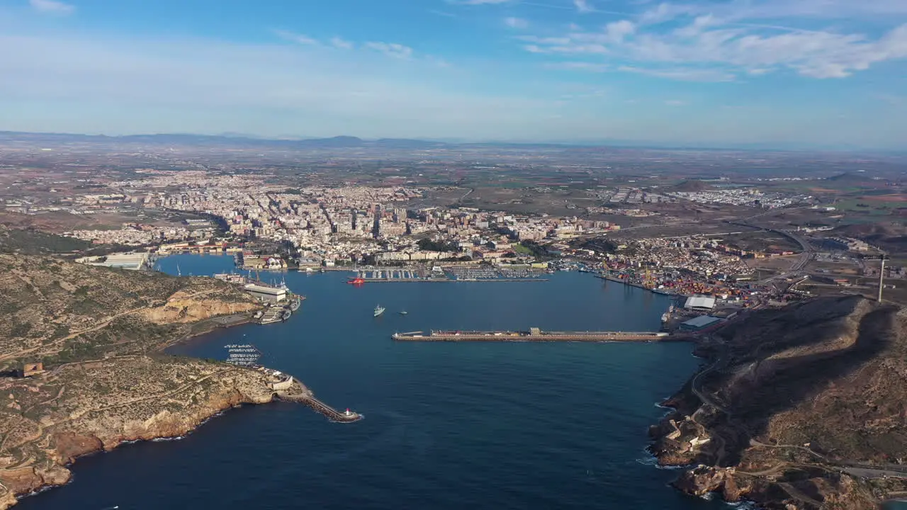 Cartagena Bay Spain aerial view of the port marine naval station sunny day