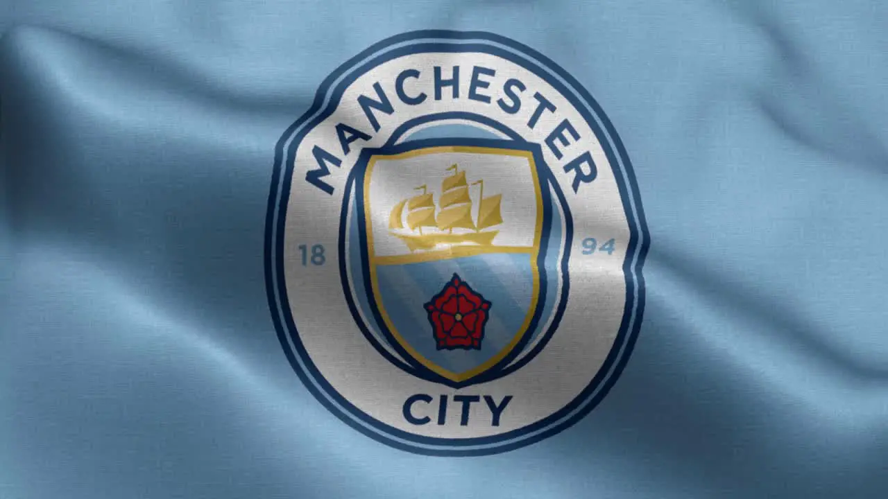 4k animated loop of a waving flag of the Premier League football-soccer Manchester City team in the UK