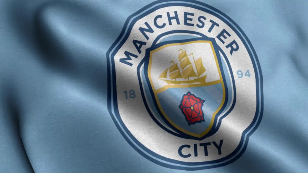 4k closeup animated loop of a waving flag of the Premier League football-soccer Manchester City team in the UK