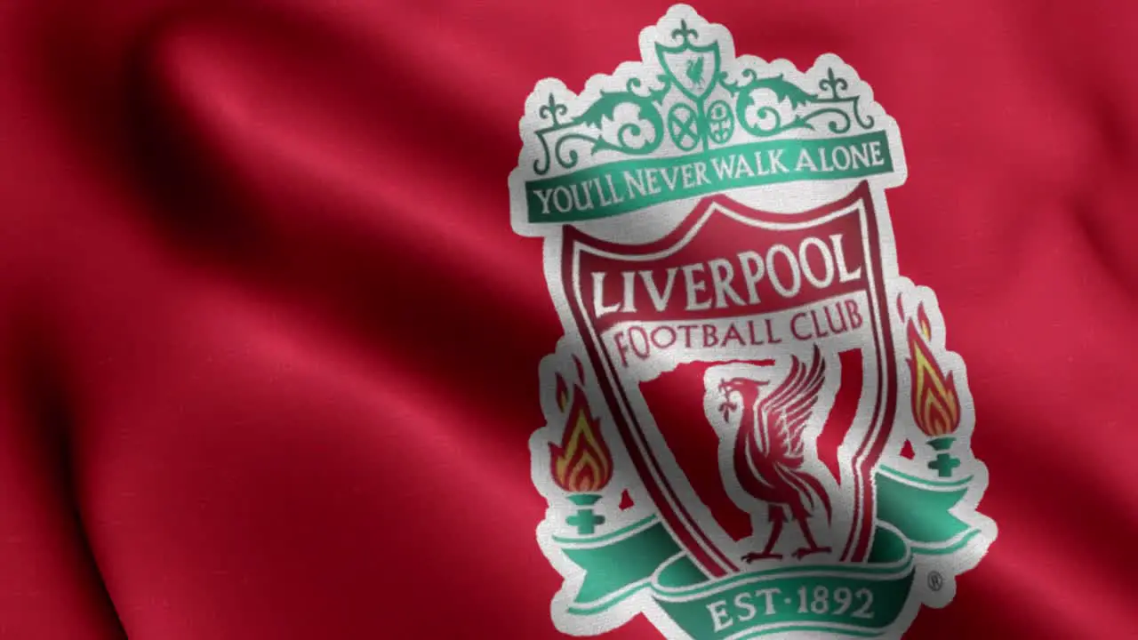 4k closeup animated loop of a waving flag of the Premier League football-soccer Liverpool team in the UK