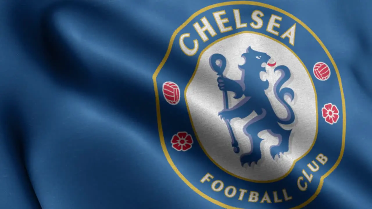 4k animated closeup loop of a waving flag of the Premier League football-soccer Chelsea team in the UK