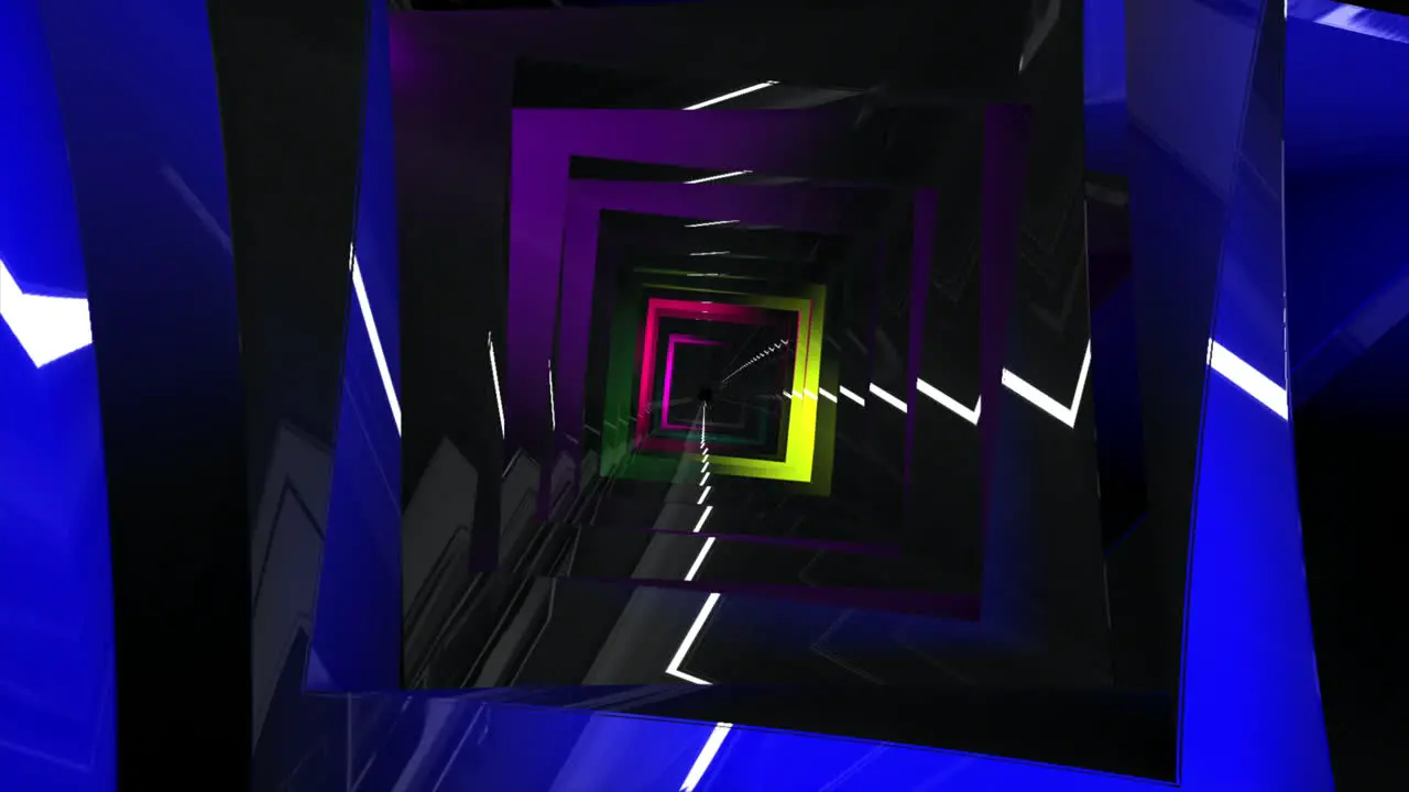 Glowing geometric shape on digital background Square moving with neon lights