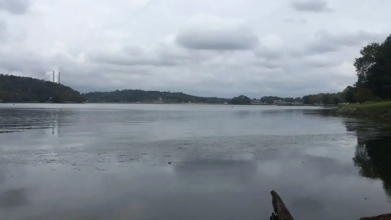 Time Lapse video of a scenic lake on a cloudy rainy gloomy day