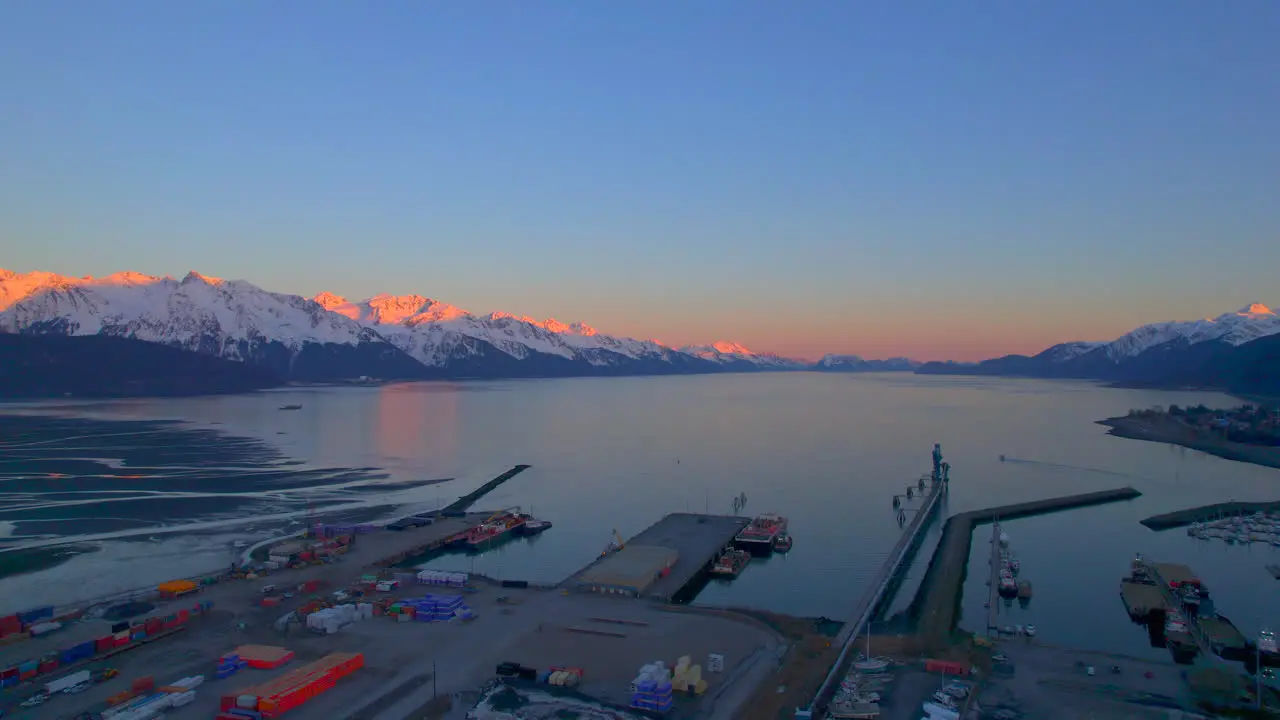 Aerial view of the mountains at sunset in Seward Alaska