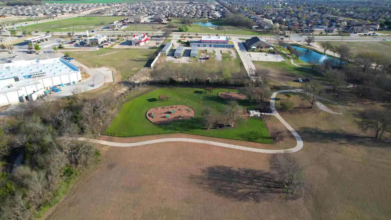 Aerial footage of Paw Park in the Natural Spring Park in Anna Texas