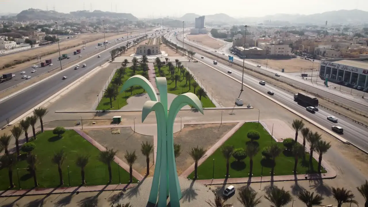 Palm tree park on a sunrise in Jeddah city around Saudi Arabia