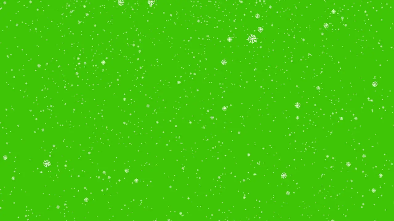 Animated graphic of snow flakes falling on green screen in 4k