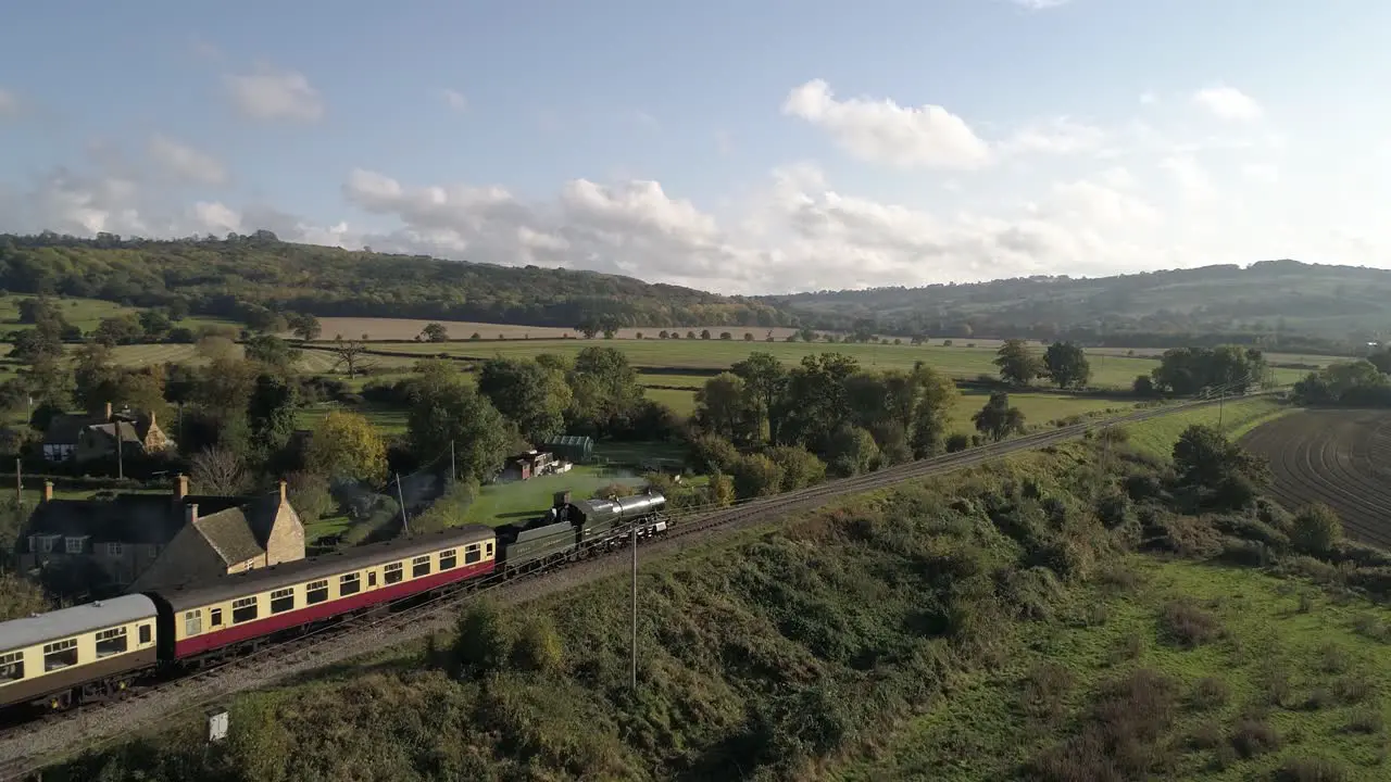 Cotswolds Steam Train running along the Gloucestershire and Worcestershire border of the Cotswolds