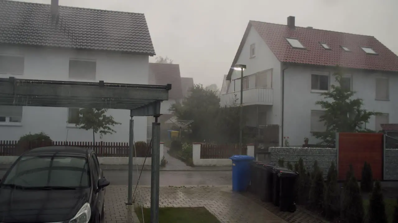 Heavy rain and thunderstorm in an German neighborhood