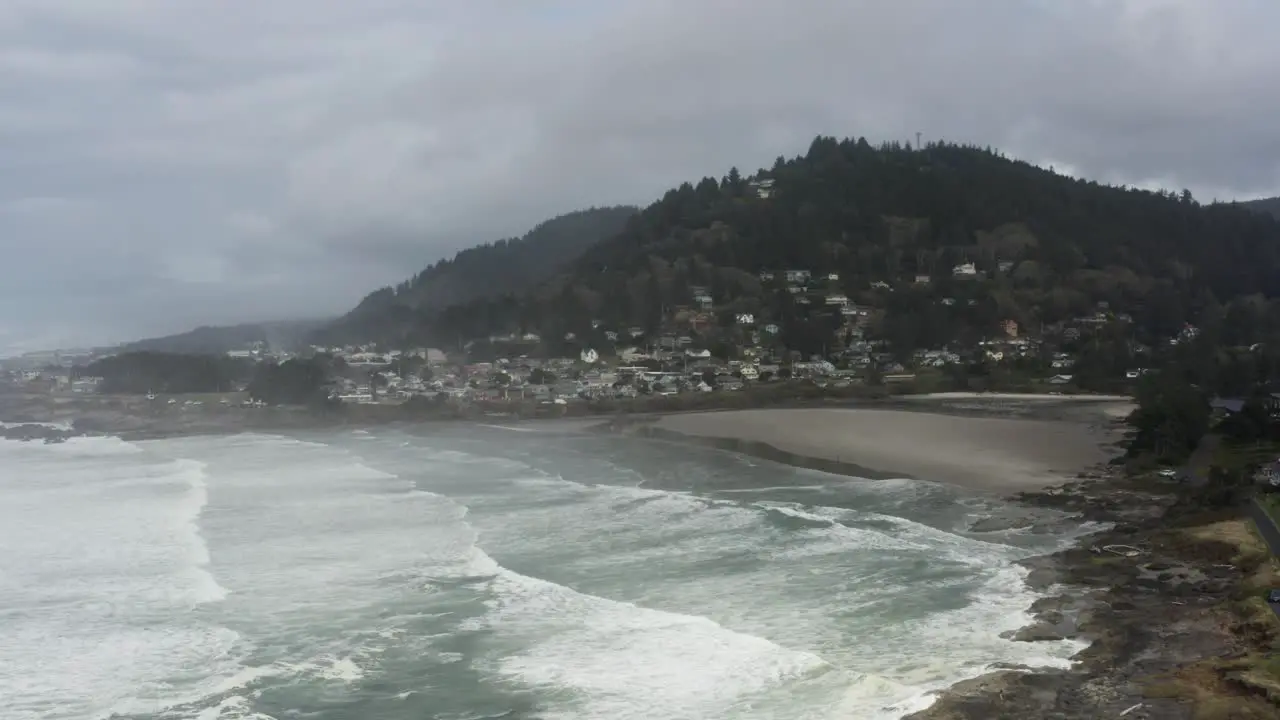 Slow motion of Bad weather storm and hurricane hitting beach town USA