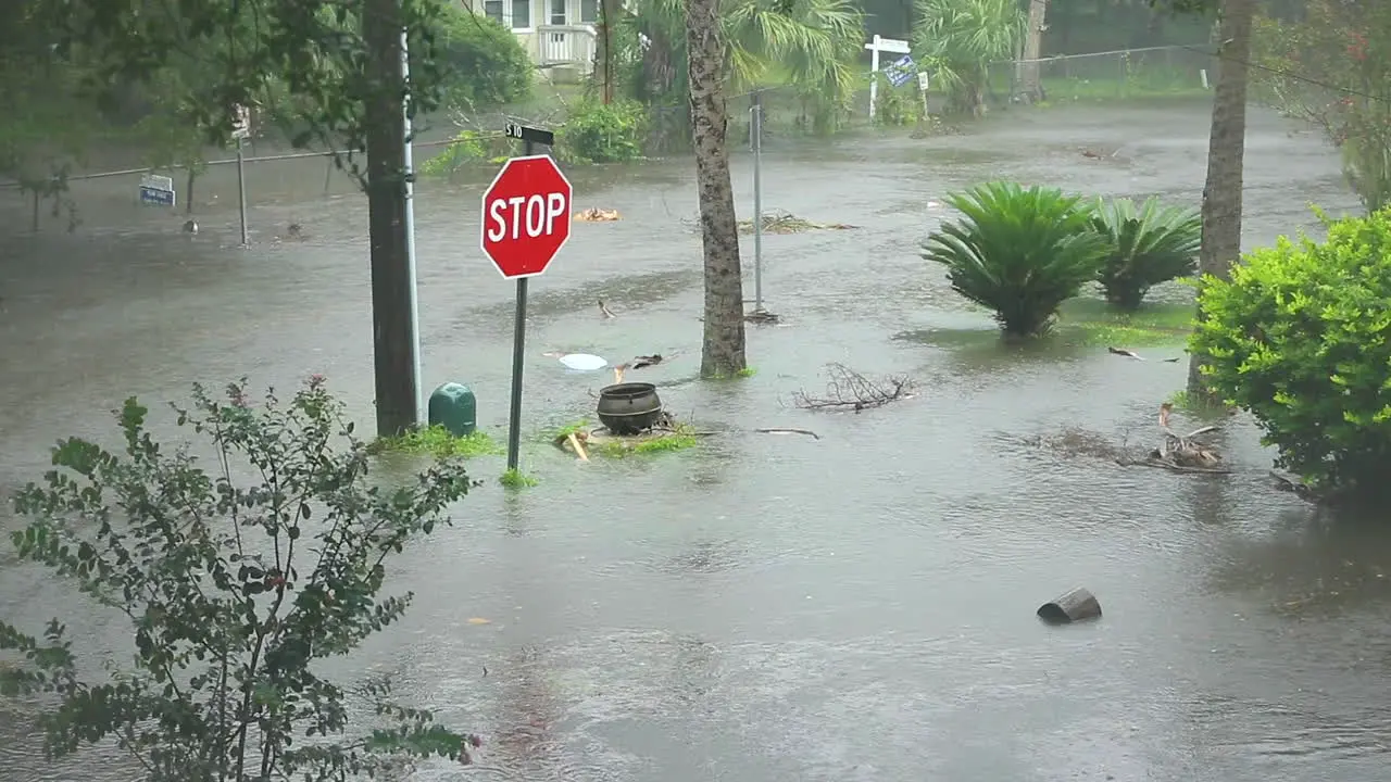 Flooded street scene during hurricane