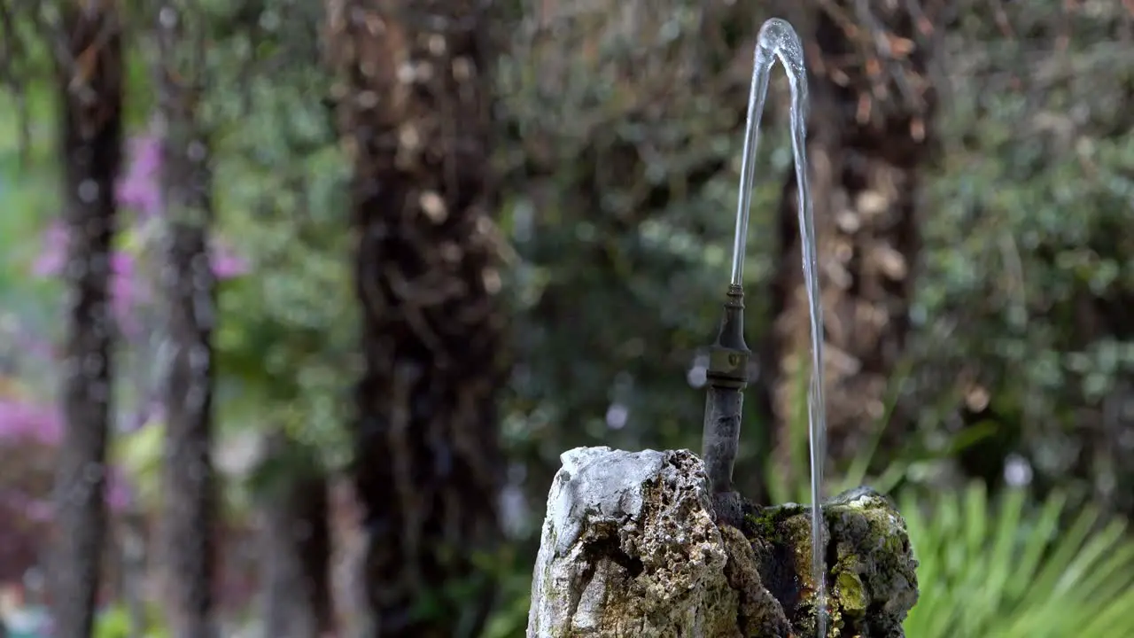 Water splashes from a small fountain