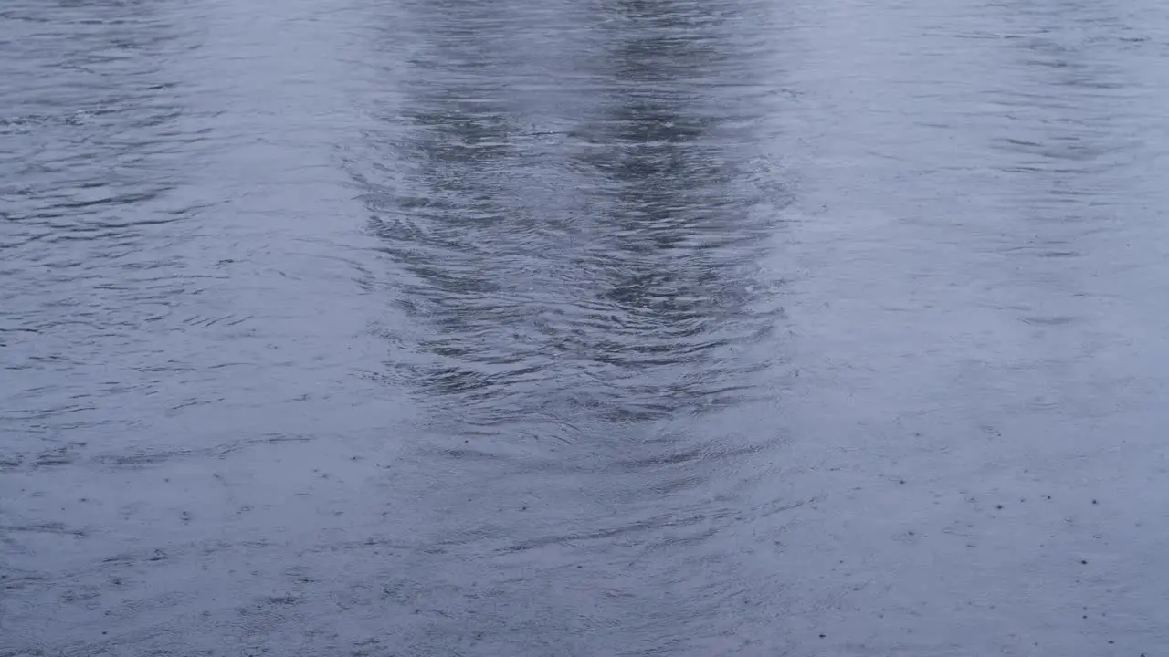 Water surface during light rain with raindrops in Blue Hue