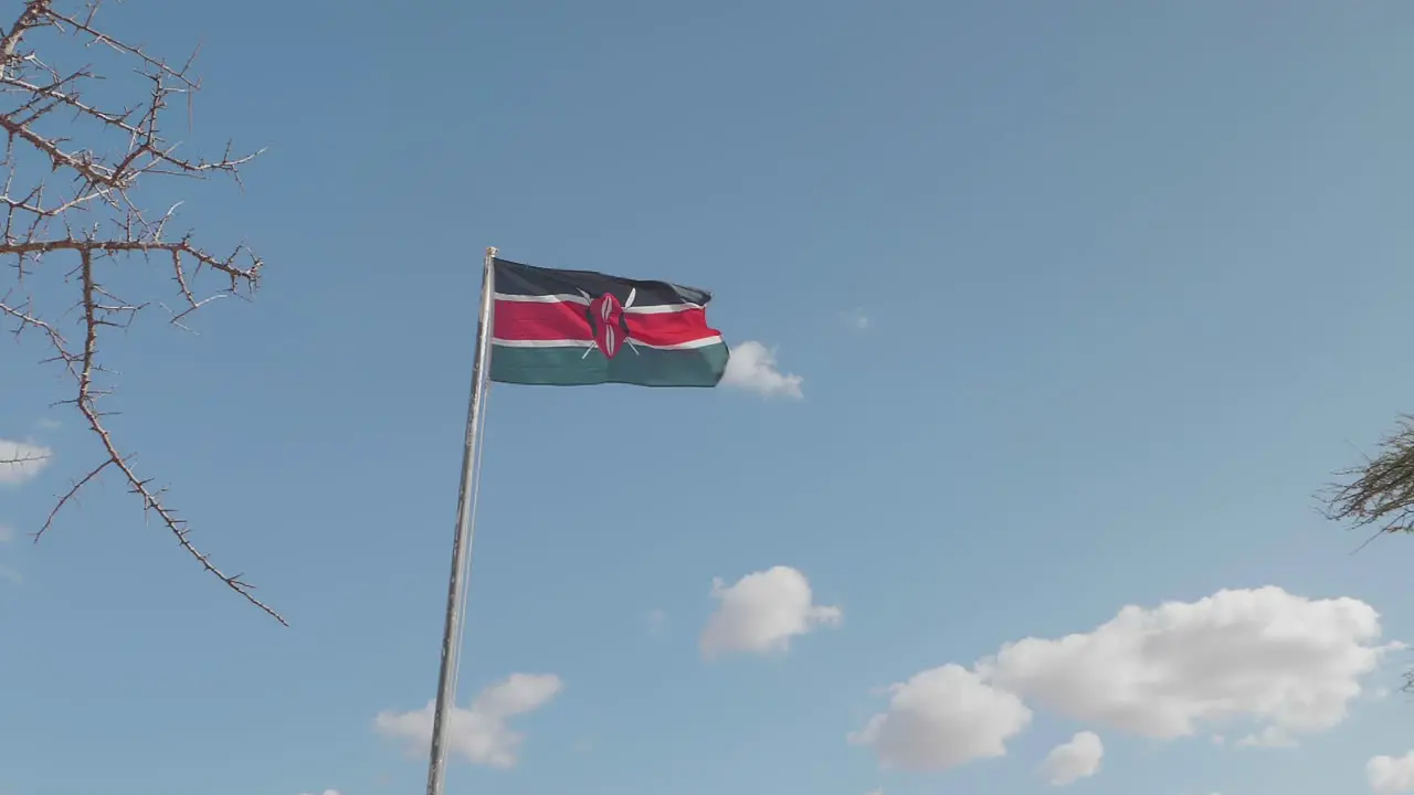 A static shot of the Kenyan flag waving in the wind