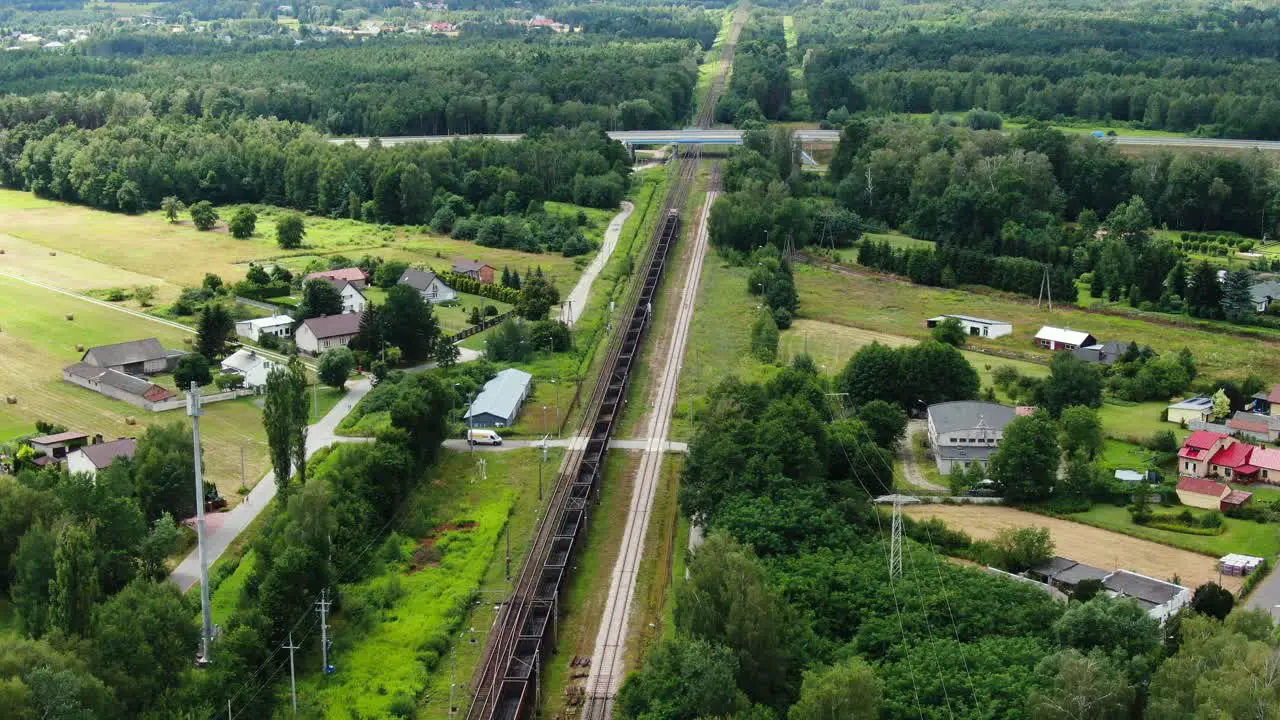 Railway cargo train wagon rides on railroad