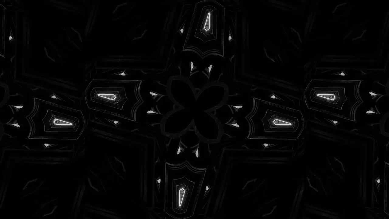 Black and white cross shape shining kaleidoscope motion with crystal like structure loop-able 3d cgi rendering animation