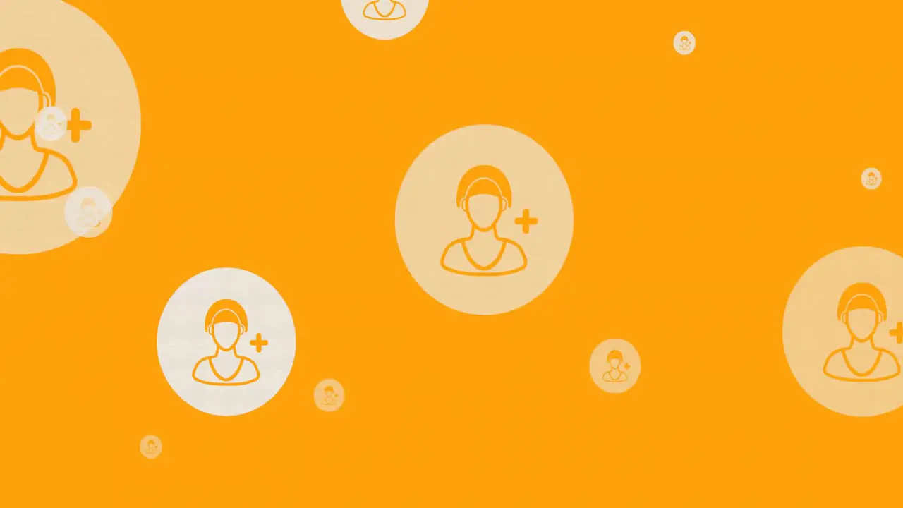 Animation of online white people icons moving on orange background