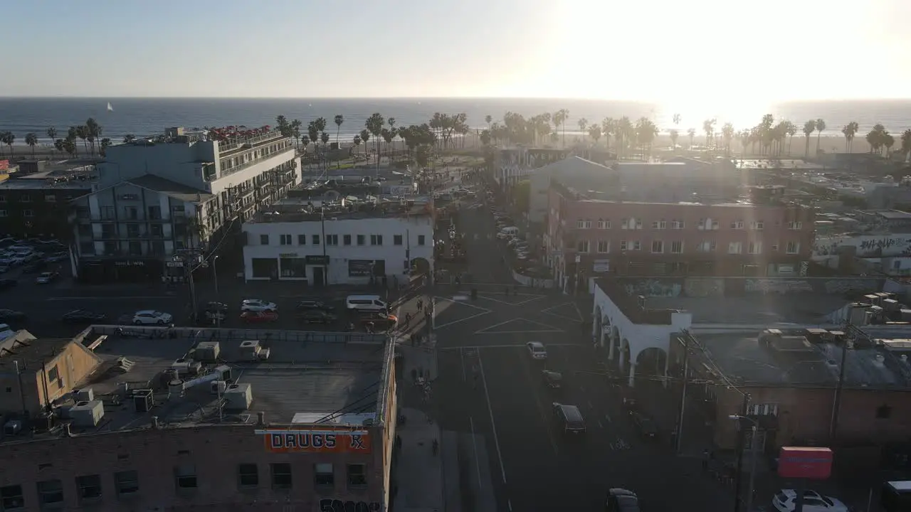 Venice beach boardwalk aerial view