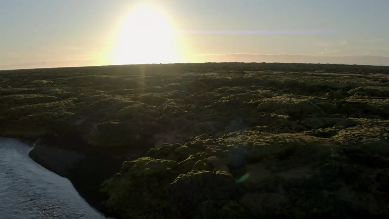 Slow aerial shot over icelandic volcanic moss fields