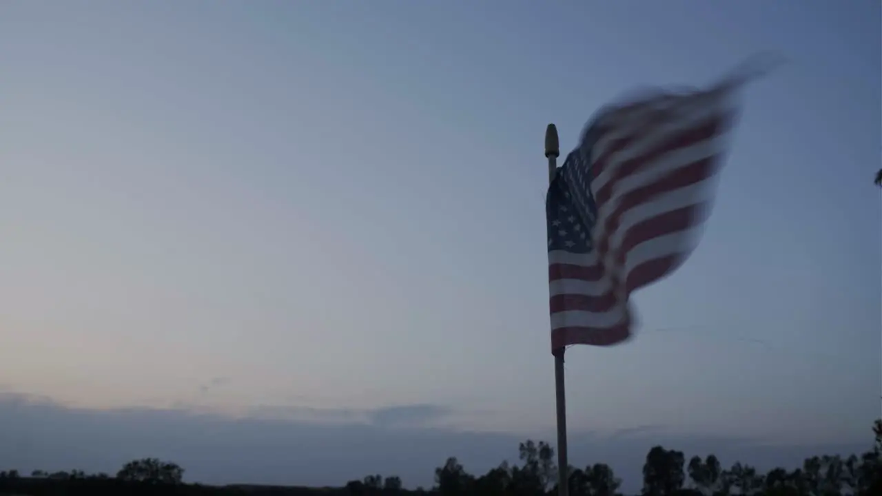 Sunset in a farm display with old american flag pan and hero shoot-2