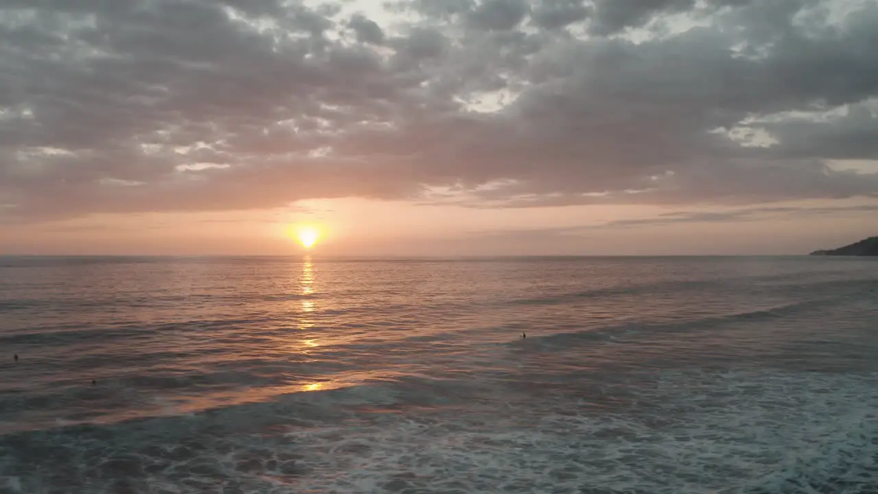 Aerial drone panning shot during beautiful sunset in Costa Rica