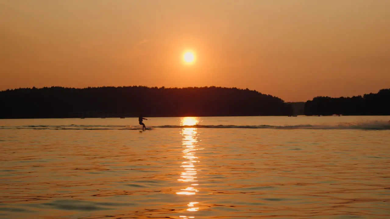 Motorboat on the lake sundown