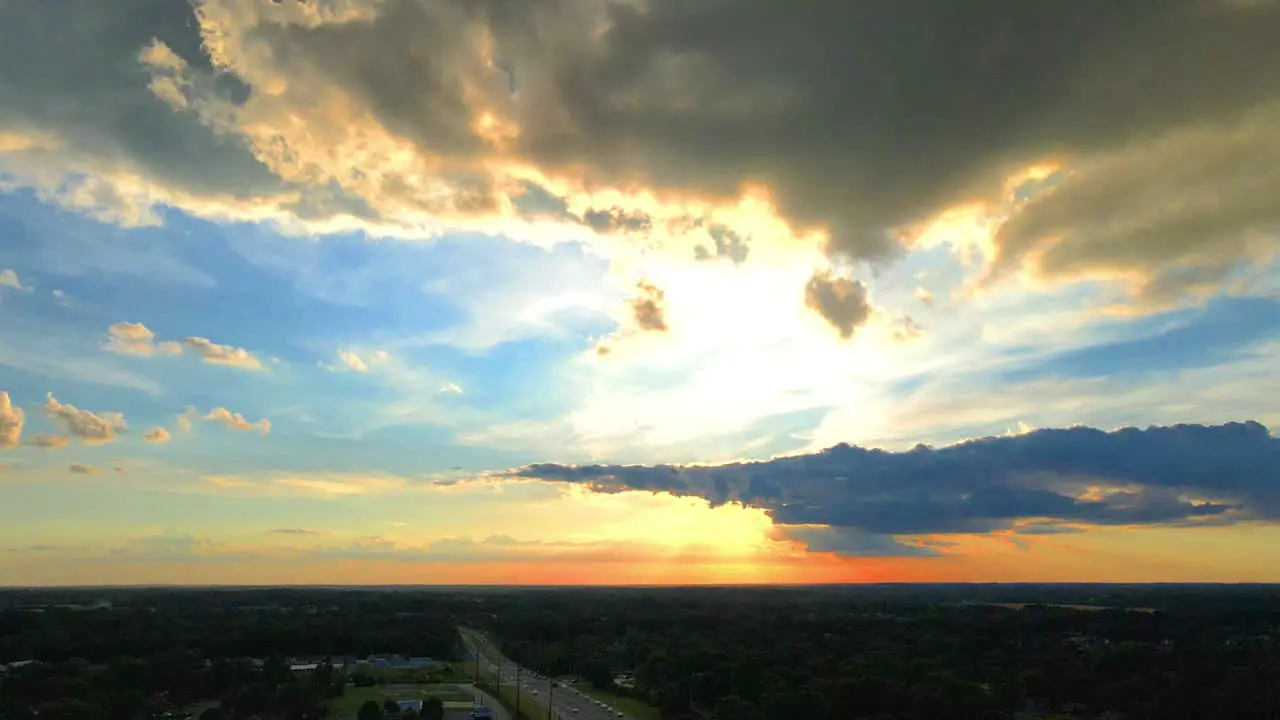 Drone moving sideways capturing the sunset