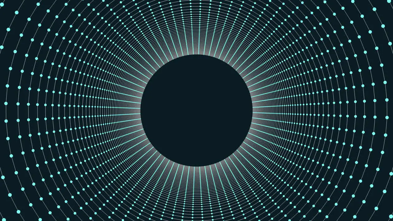 Symmetrical circular pattern of blue dots on black background