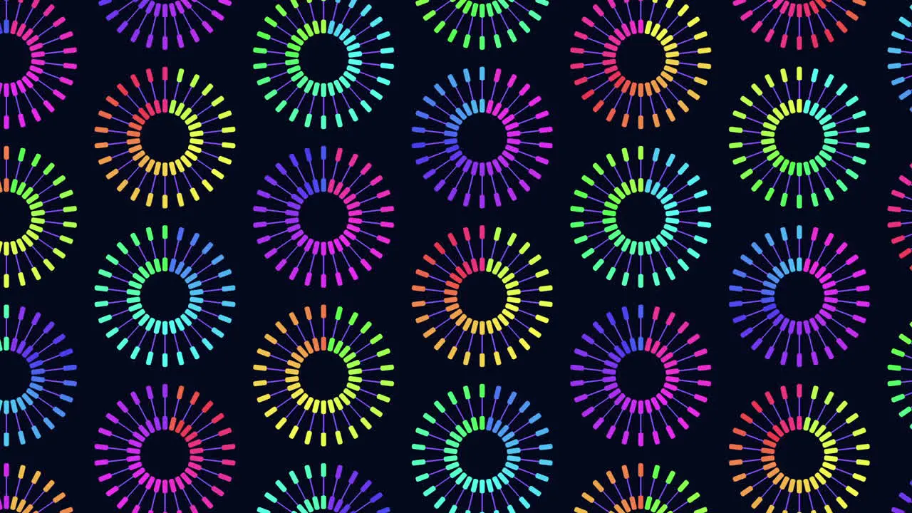 Glowing circles vibrant seamless pattern on black background