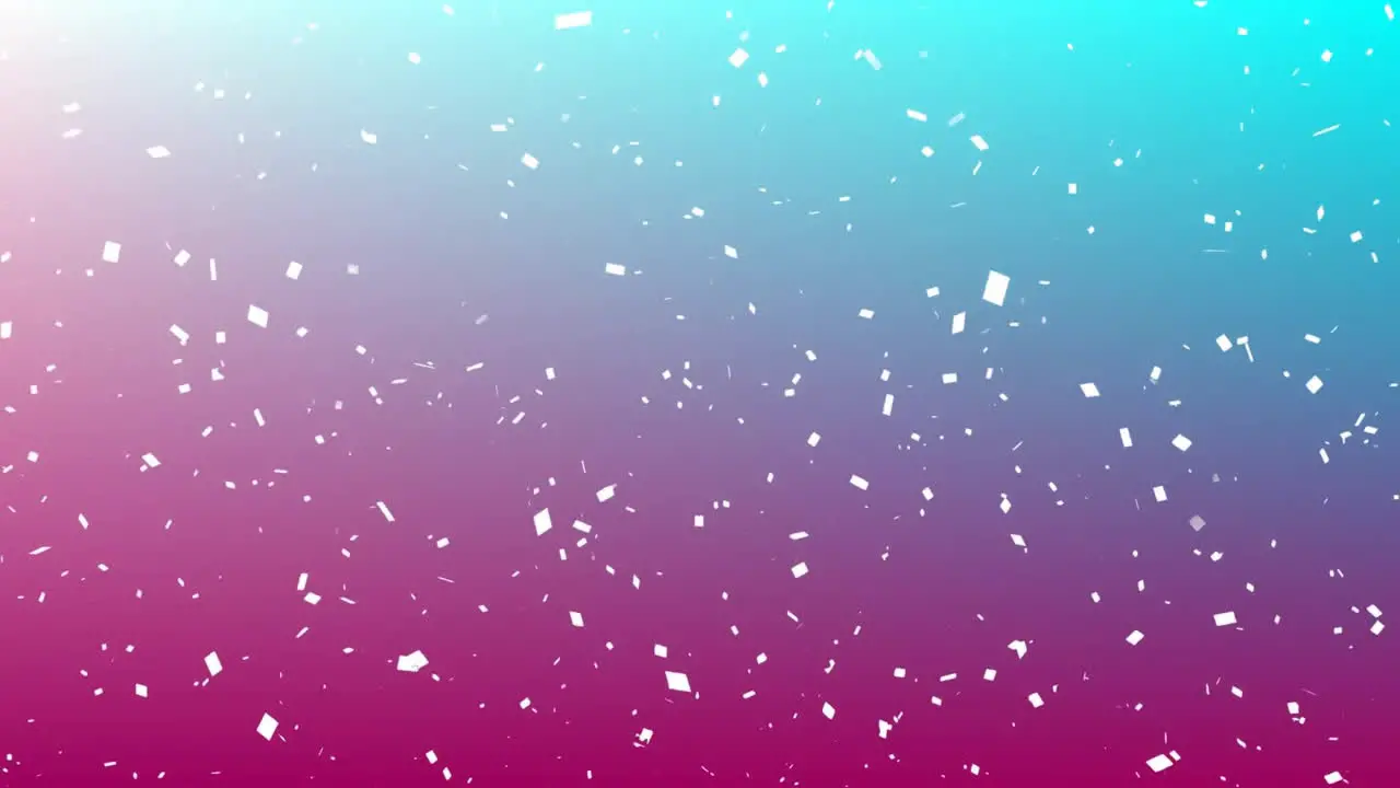 Animation of confetti fallin on pink and blue background